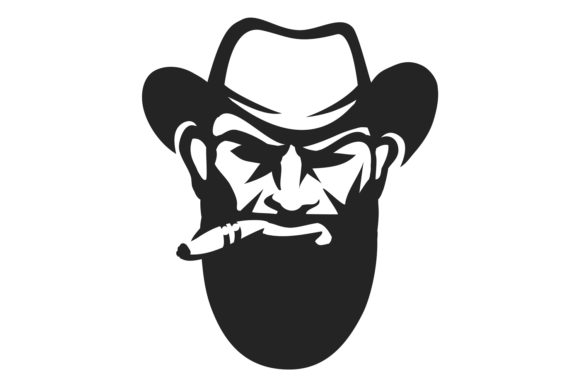 Retro Cowboy Face with Cigar. Dangerous